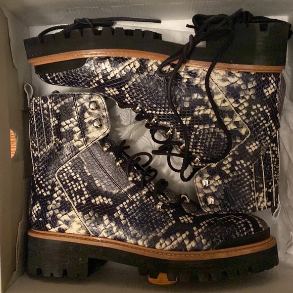 Marc Fisher Izzie Black Snake Combat Boot - Picture 2 of 6